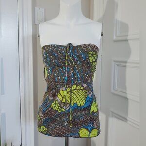Vintage 90s Stretchy Tropical Safari Boho Sleeveless Top- Size S (Fits a Medium)